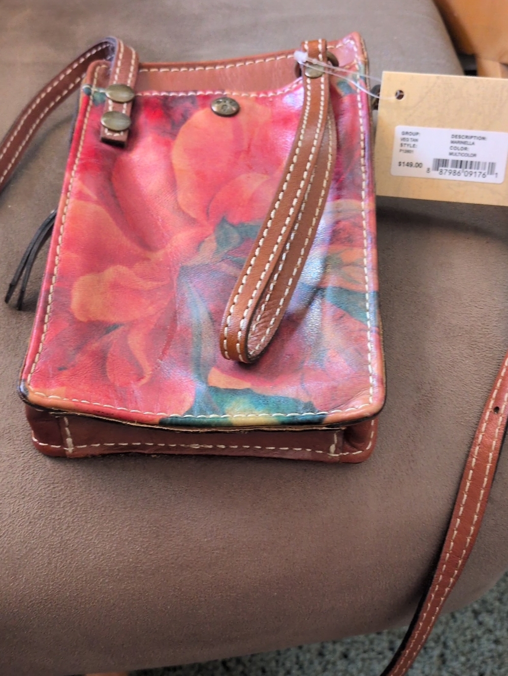 Floral Print Leather Crossbody Bag in Red and Pink